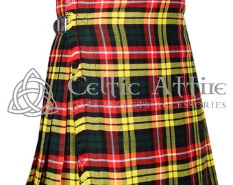 Buchanan Tartan Scottish 8 Yard Kilt for Men - 16 Oz Home Spun Wool Blend - Custom Made - Traditional Highlander Kilt