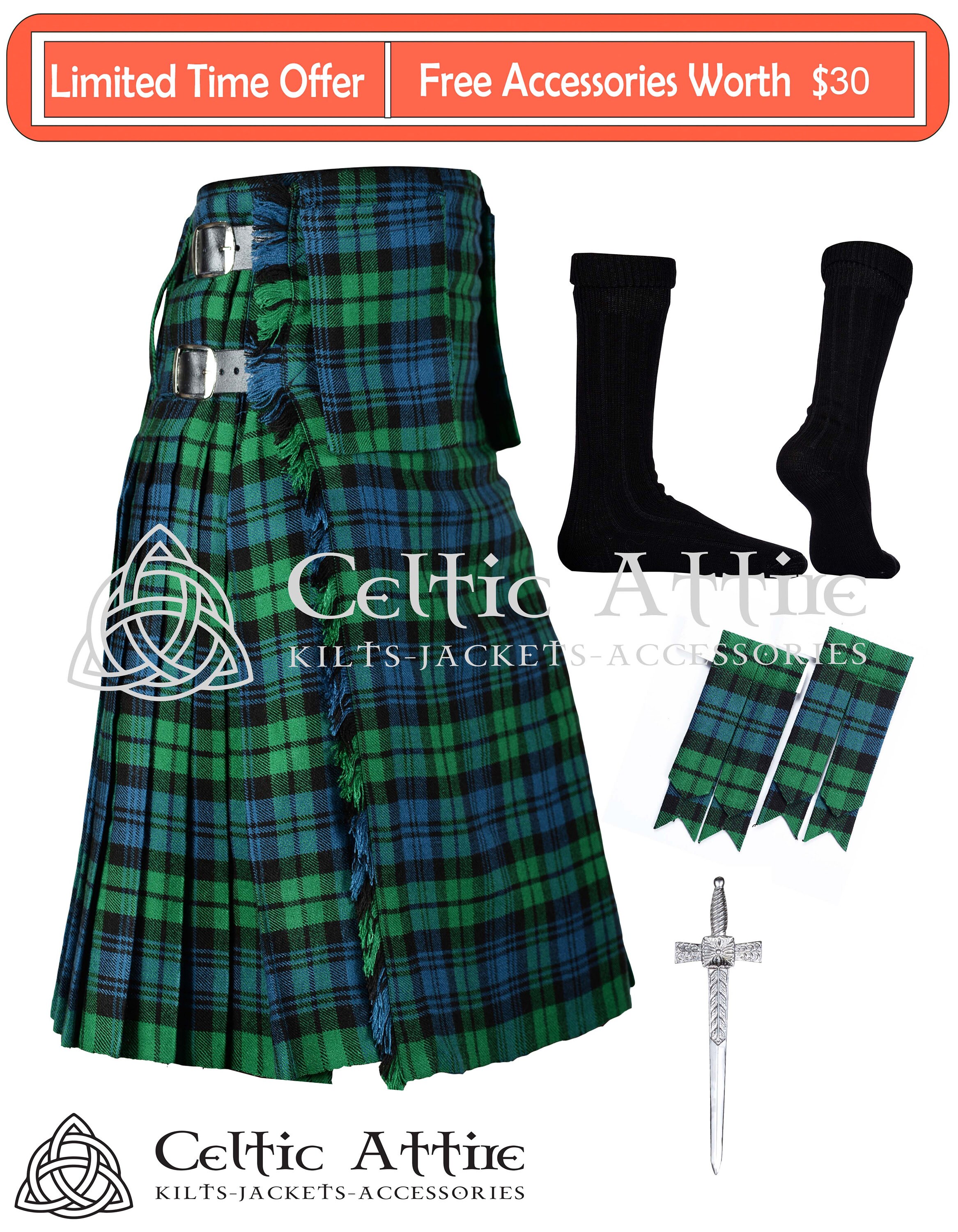 Scottish 8 Yard TARTAN KILT With 3 Detachable Pockets Kilt - Etsy