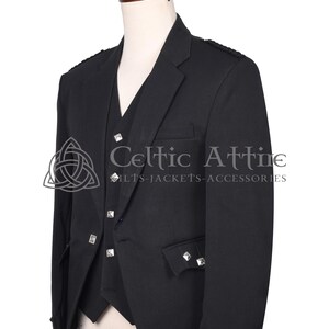 Black Barathea Wool Argyll Scottish Jacket and Waistcoat - Made to Measure - by Celtic Attire