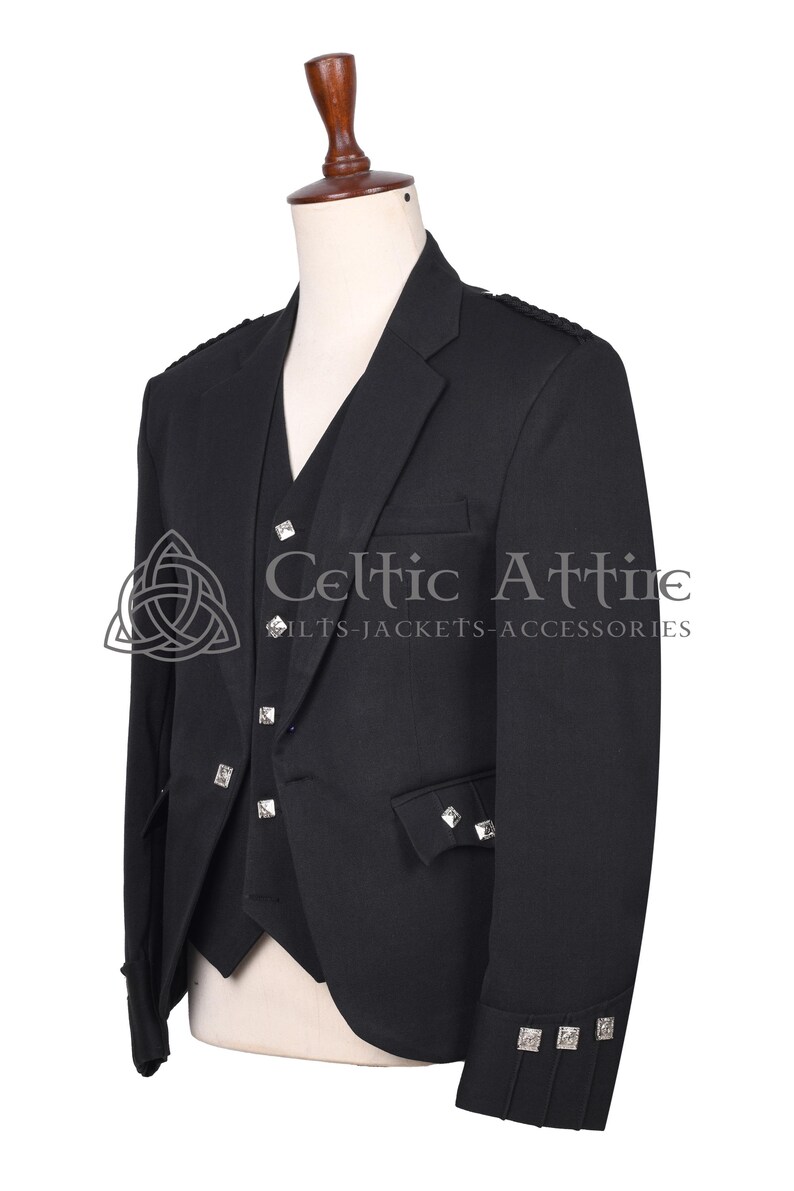 Black Barathea Wool Argyll Scottish Jacket and Waistcoat - Made to Measure - by Celtic Attire