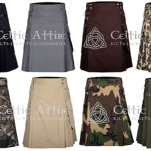 Cotton Utility Kilt for Men - Scottish Modern Cargo Kilts - Made to Measure - 10 Colors - Lightweight Summer Kilts - Hiking Sport Kilts