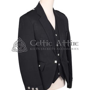 Black Barathea Wool Argyll Scottish Jacket and Waistcoat - Made to Measure - by Celtic Attire