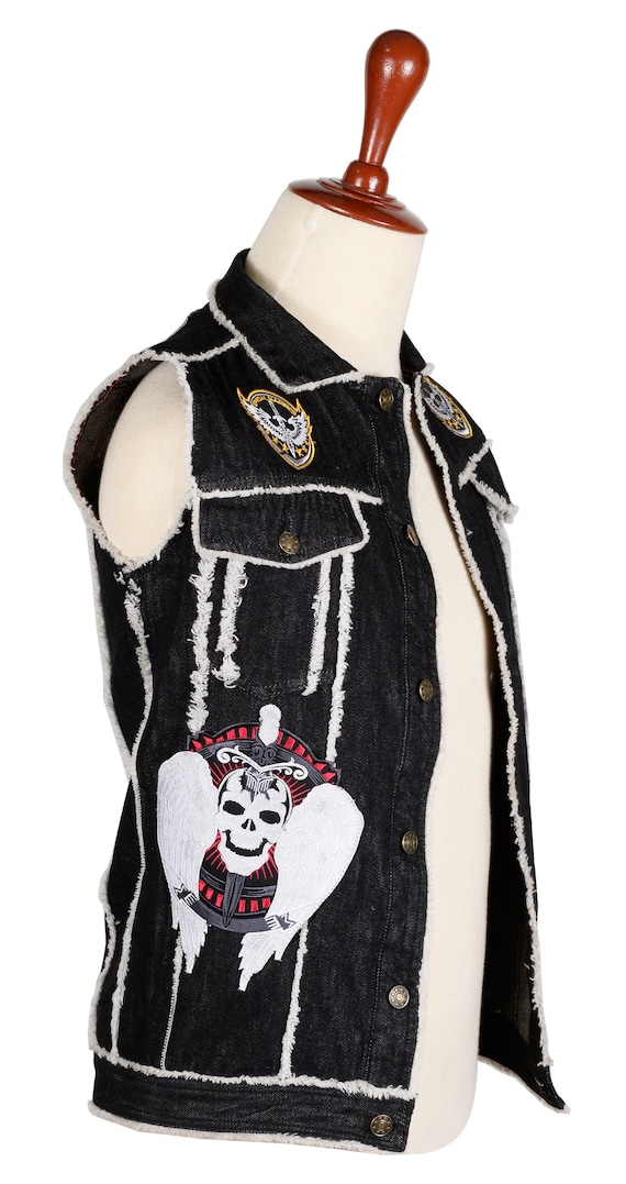 Mens black jean vest deals