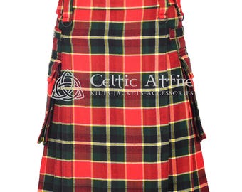 Maclachalan Old Ancient Tartan Utility Kilt - Scottish Highlander 16 Oz Modern Cargo Pockets Kilt for Men - Made to Order Tartan Kilt