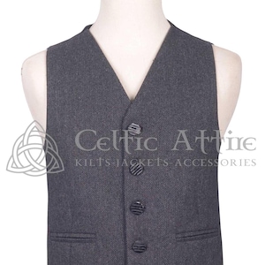 Scottish Tweed Waistcoat - 5 Buttons Argyll Vest - Gray Tweed Waistcoat - 100% Wool - Premium Handmade - Kilt Waistcoat - Herringbone Vest
