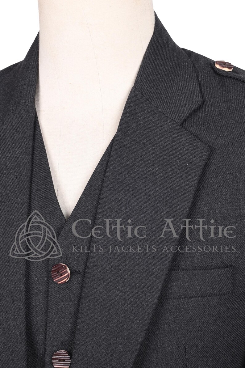 Charcoal Gray Barathea Wool Argyll Scottish Jacket and Waistcoat - Made to Measure - by Celtic Attire
