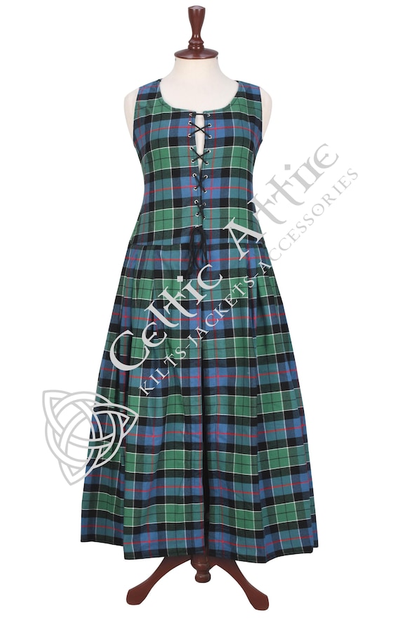 Leslie Green Tartan Dress - 1800s Tartan Dress for Women - Renaissance Dress - Made to Size - Tartan Medieval Dress for Scottish Festivals