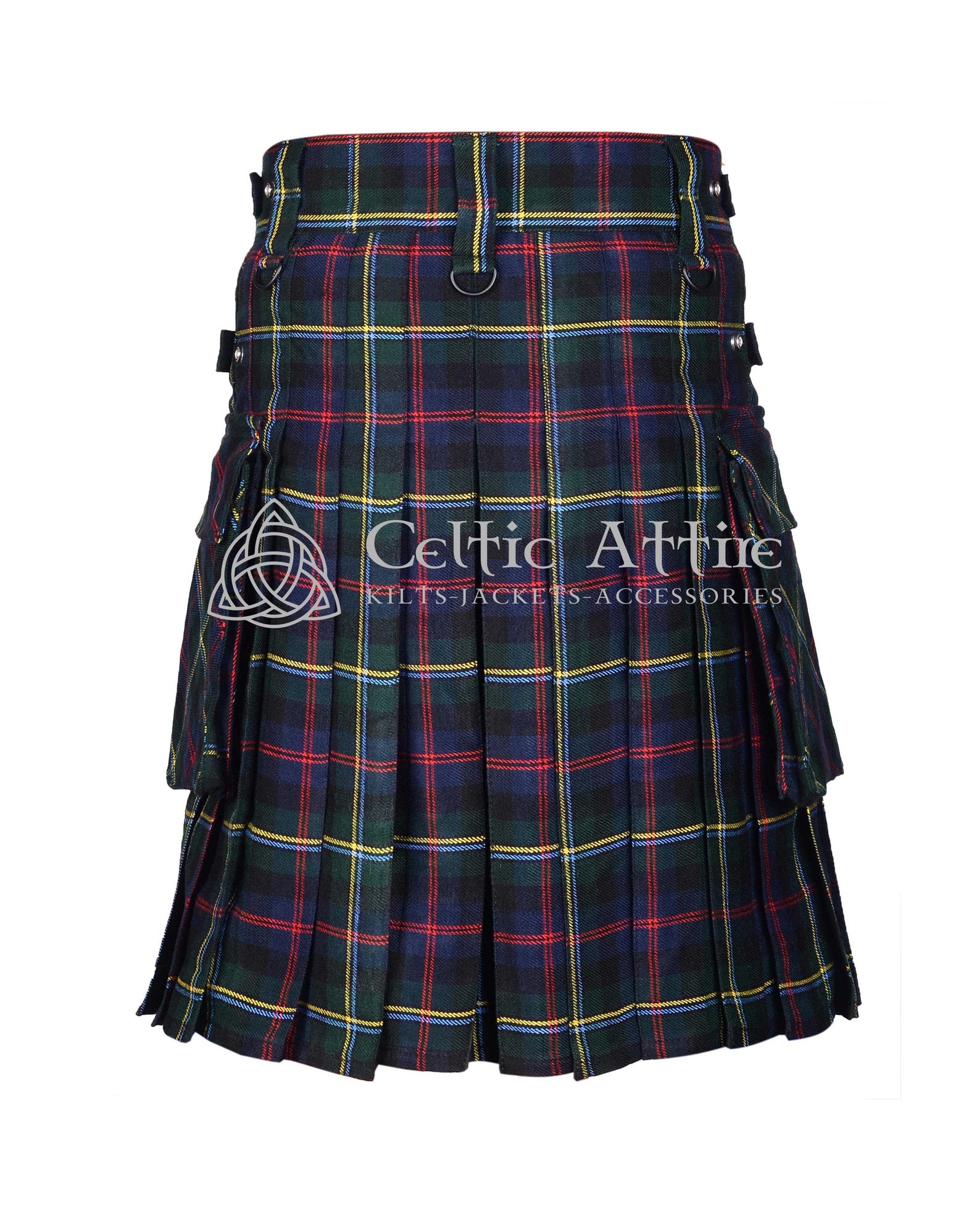 Sort Kalot Malcolm Modern Utility Kilt - Scottish Highlander 16 Oz Modern Cargo ...