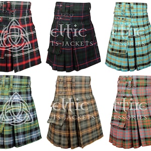 Scottish TARTAN Utility KILT - Tartan P to Z - Premium Handmade - Custom Size- Cargo Pockets - Size Adjustable Straps - 100 Tartan Colors