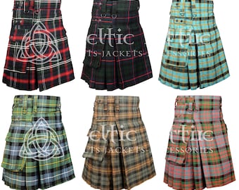 Scottish TARTAN Utility KILT - Tartan P to Z - Premium Handmade - Custom Size- Cargo Pockets - Size Adjustable Straps - 100 Tartan Colors