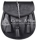 Premium Handmade - Black Leather Scottish Kilt DAY SPORRAN & Chain Belt - Kilt Sporran - Celtic Sporran - Embossed Sporran product logo