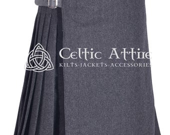 Scottish 8 Yard Kilt For Men - 16 Oz Heavy Black Tweed Traditional Highlander Kilt - Made to Order Premium Handmade Kilt
