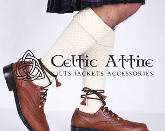 Calcetines de kilt escocés de color crema - Medias de kilt - Tallas S a 2XL - Material acrílico suave