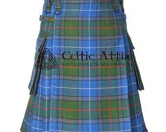 Highland Games Ancient Tartan Utility Kilt - Scottish Highlander 16 Oz Modern Cargo Pockets Kilt for Men - Hunting Camping Sport Kilt