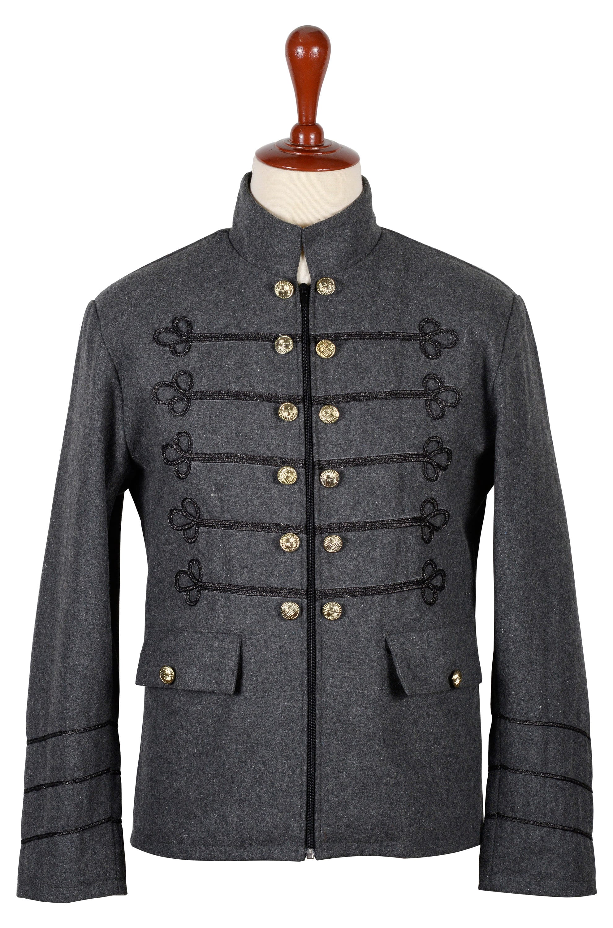 Grey Black Wool Napolian Style Renaissance Military Zipper