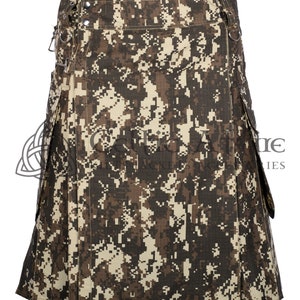 Handmade Custom - Scottish Utility Army Camouflage Cotton Kilts For Men - Waist 30&quot; to 60&quot; - Hiking Kilt - Tough Kilt