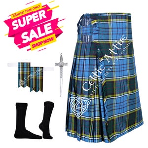 Scottish Kilt 8 Yard TARTAN KILT Package - Kilt Pin - Flashes - Socks - 39 Tartan Colors - Custom Size - Handmade Premium - Highlander Kilt