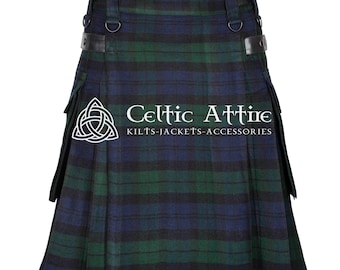 Black Watch Modern Tartan Scottish UTILITY KILT for Men -  Premium Made to Order Kilt By Celtic Attire