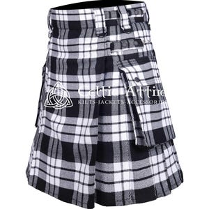 Menzies Tartan Utility Kilt - Scottish Highlander 16 Oz Modern Cargo Pockets Kilt for Men - Tactical Hunting Camping Sport Kilt