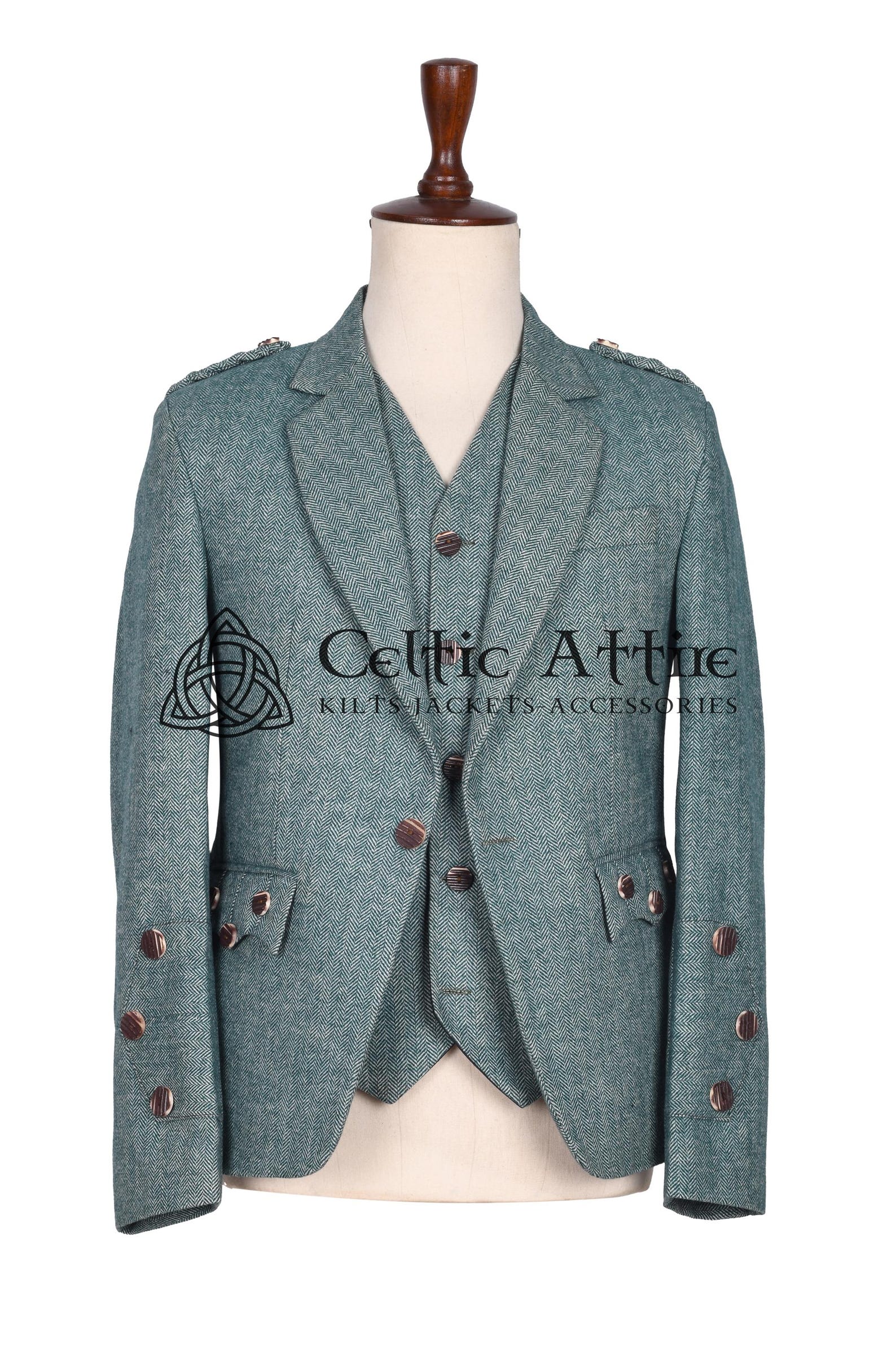 Lovat Green Wool Argyll Jacket and Waistcoat - Single Button Kilt ...