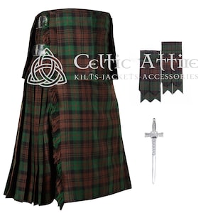 Scottish 8 Yard Tartan Kilt - Highlander Kilt for Men - Custom Size 16 Oz Acrylic Tartan Kilt - Free Kilt Pin and Matching Pair of Flashes