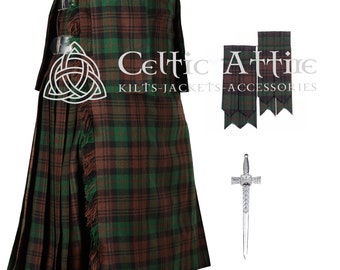 Kilt tartan écossais 8 verges - Kilt Highlander pour homme - Kilt tartan acrylique taille personnalisée 16 oz - Épingle de kilt gratuite et paire de flashs assortis