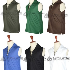 メンズ ノースリーブ ジャコバイト ギリー シャツ - サイズ S ～ 6XL - 6 色 - キルト シャツ - ジャコビアン ジャコバイト スコティッシュ ハイランダー シャツ - ノースリーブ