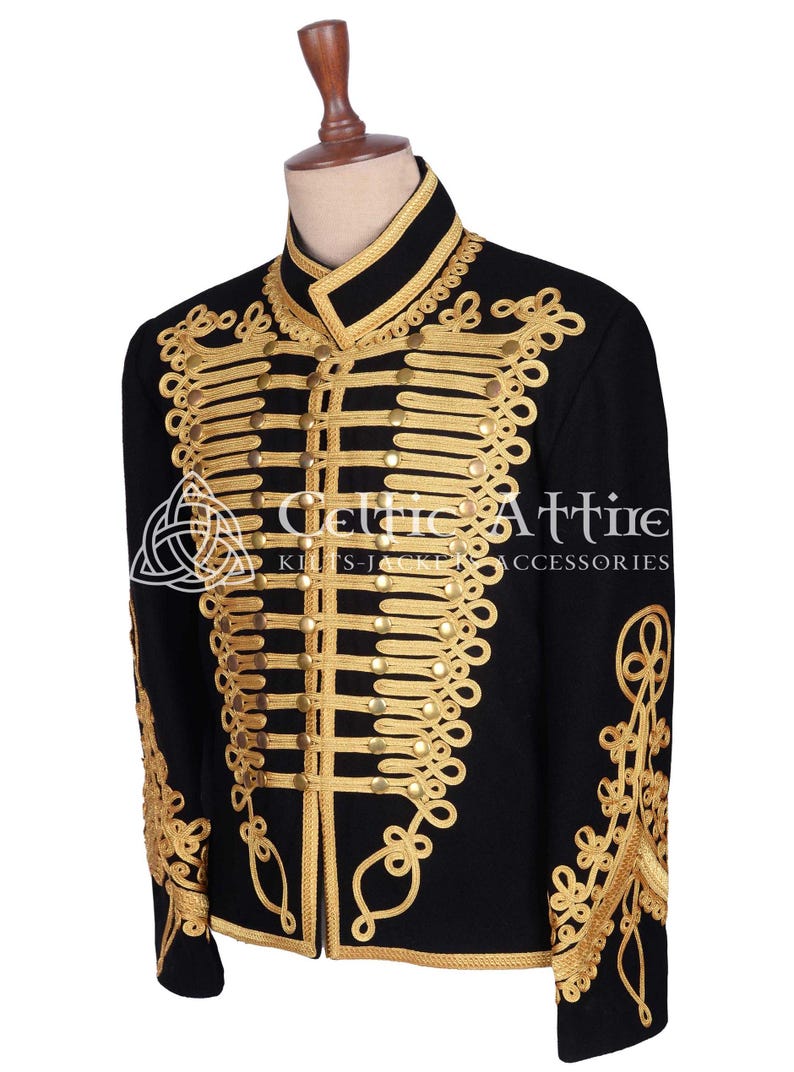 Black Wool Gold Braided Hussar Jacket - Military Uniform LARP Jacket ...