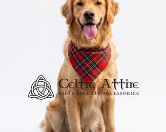 スコットランドタータンチェック柄の犬用バンダナ - 名入れ可能 - 400種類以上の生地から選択可能