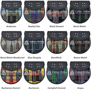 Premium Handmade - Scottish Clan Customized Semi Dress Sporran - 50 Plus Clan Tartan Choices - Celtic Sporran - Kilt Sporran