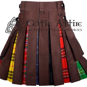 Brown Cotton Hybrid LGBTQ Pride Kilt - Unisex Kilt - Scottish Kilt - Gay Pride Kilt