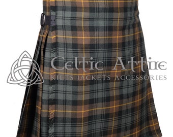 Gordon Weathered Tartan 8 Yard Kilt - Premium Handmade - Made to Order - Men's Traditional Scottish Highlander Kilt - 16 Oz Medium Weight