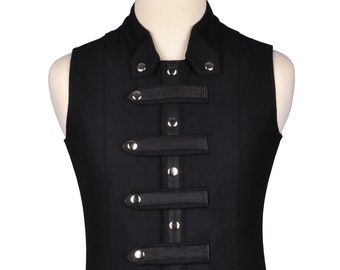 Black Wool Custom Size Steampunk Sleeveless Shirt / Gothic Vest