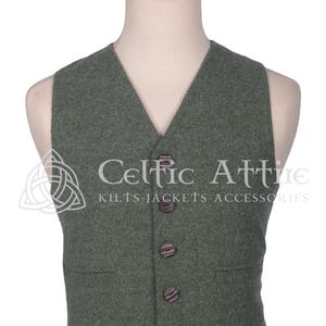Green Lovat Wool Vest - Scottish Tweed Waistcoat - 5 Buttons Argyll Vest - 100% Wool Premium Handmade - Kilt Waistcoat - Herringbone Vest