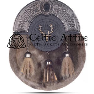 Full Dress Sporran - Scottish Kilt Sporran - Custom Made Highlander Sporran & Belt - Real Leather Sporran - Handmade Sporran - Stag Emblem