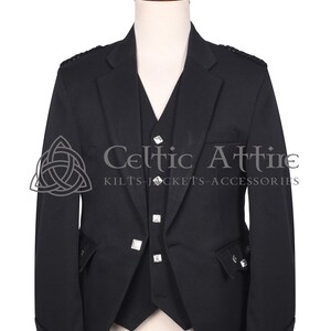 Black Barathea Wool Argyll Scottish Jacket and Waistcoat - Made to Measure - by Celtic Attire