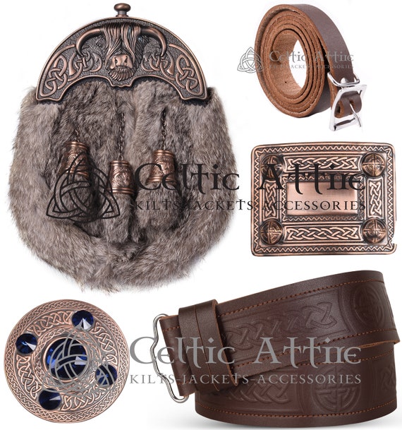 The Scotland Kilt Company Sporran Scozzese In Pelle Bianca Con Cantle Celtico – Marsupio Highland - 2