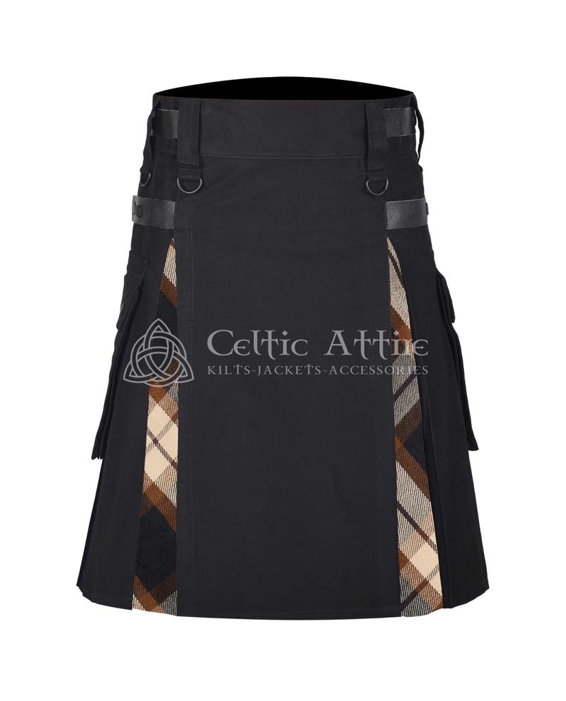 Kilt Feature Rose Ancient Tartan Hybrid Utility Kilt - Black Cotton Scottish Kilt ...