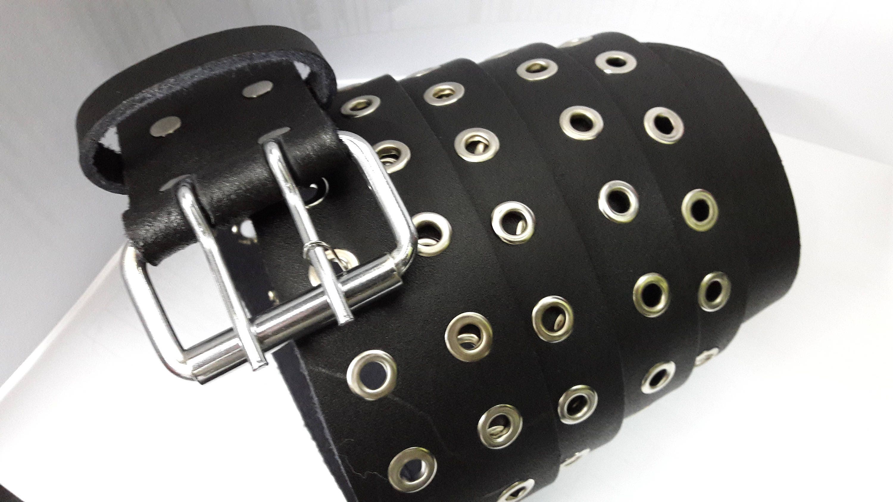 One of kind Black Leather Studded Utility Belt with Snap Pockets LEATHER WAIST BELT main image 4