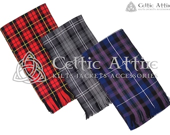 Scottish Tartan Scarf for Men - Size 55 Inches x 10 Inches - Hand Fringed - 60 Tartan Fabrics -