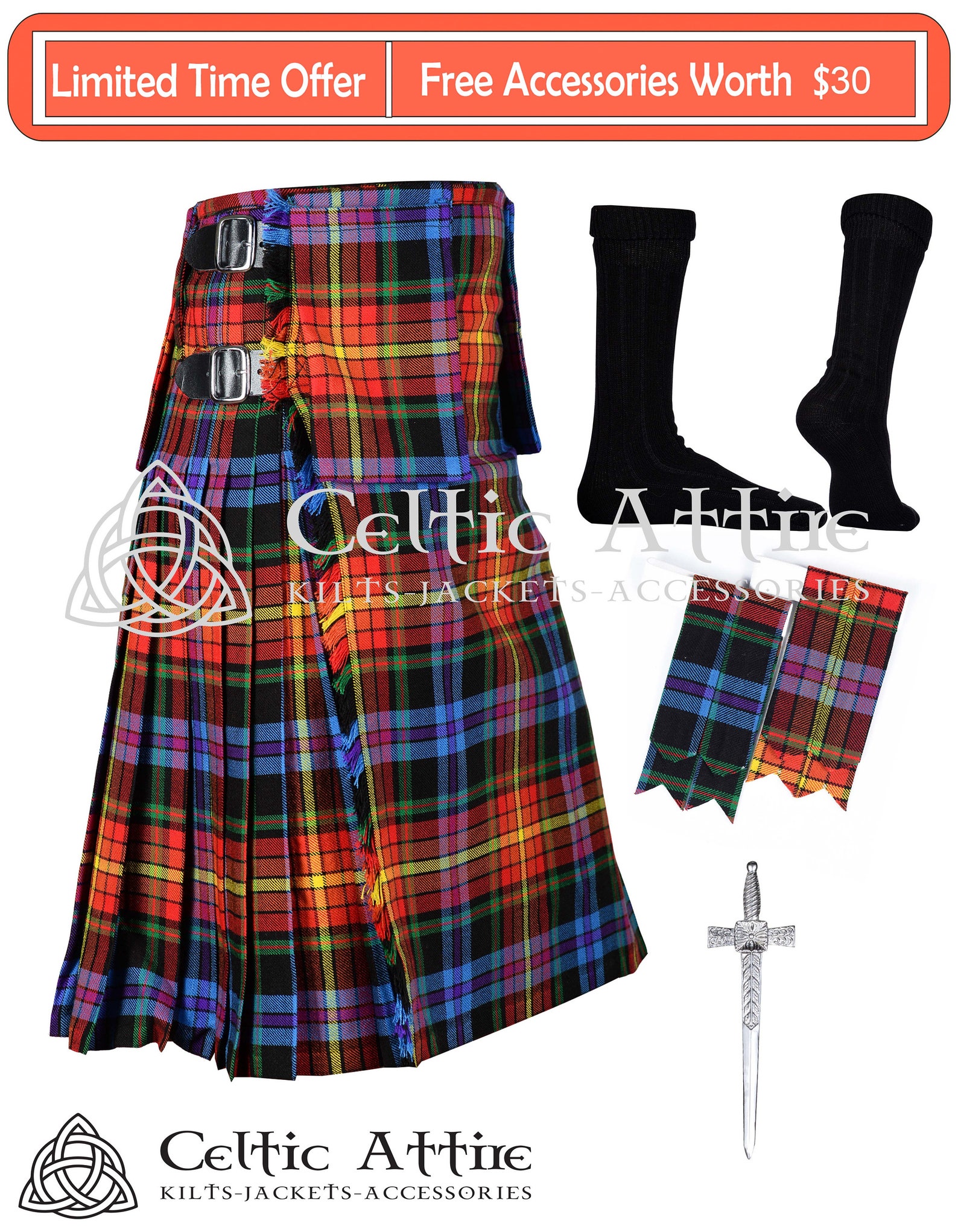 Scottish 8 Yard TARTAN KILT With 3 Detachable Pockets Kilt - Etsy