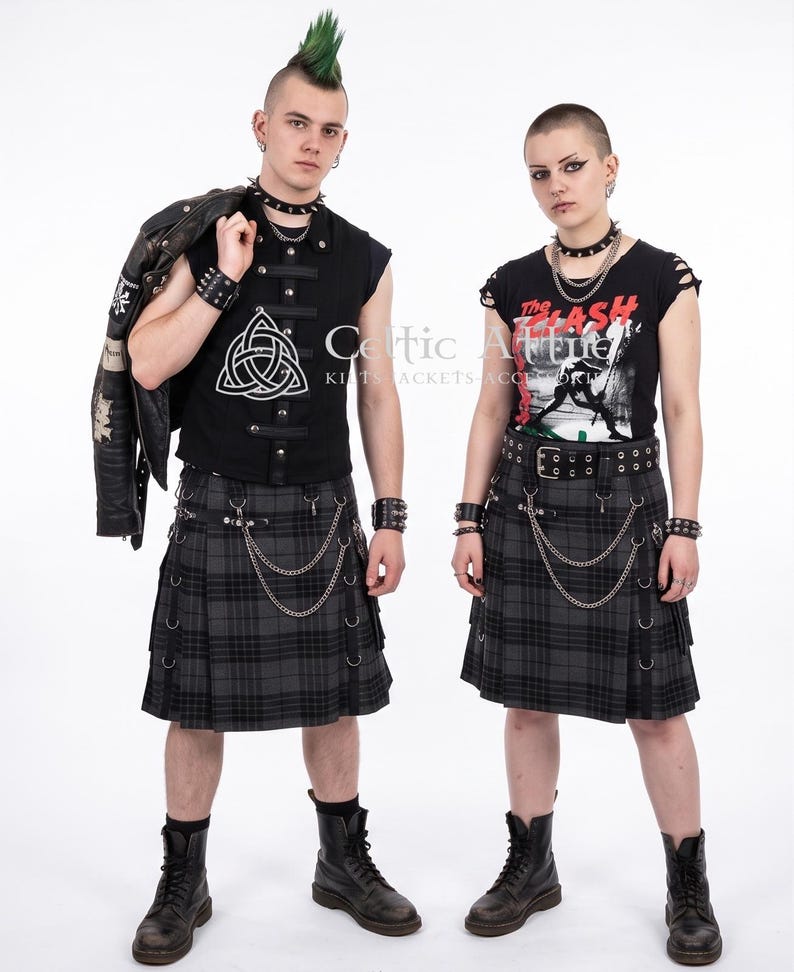 Utilty Goth Gothic Kilt Value Pack – Punk Rock Utility Kilt, Leather Belt, Cyber ...
