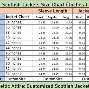 Scottish Jackets size Chart and Guide