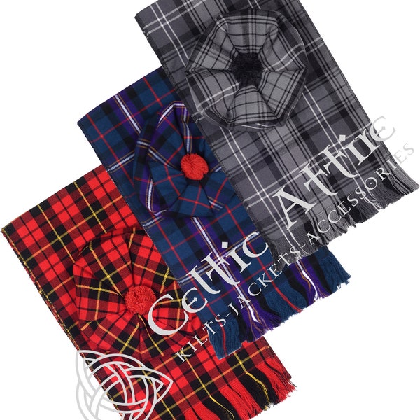 Scottish Traditional Tam o' Shanter Flat Bonnet KILT Hat - Tartan Scarf Size 55 x 10 - Made to Order - 60 Tartan Colors