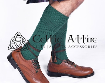 Lovat Green Scottish Kilt Socks - Kilt Hose - Size S to 2XL - Soft Acrylic Material