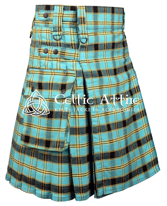 Highland Dragon Tartan Utility Kilt - Made to Order - Premium Handmade - Scottish Modern Cargo Pockets Kilt