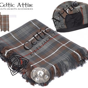 Kilt Accessories Package Tartan Fly Plaid - Brooch Pin - Glengarry Hat - Pair of Flashes