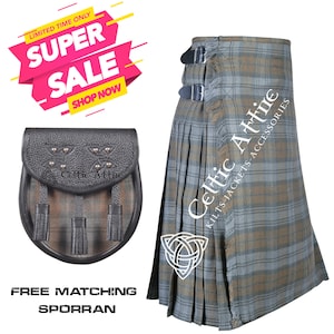 Premium 8 Meter Schottischer Tartan Kilt - Highlander Kilt - Made to Order - Wertpaket - Passendes Tartan Halbkleid Sporran & Kettengürtel