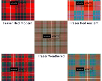 Clan Fraser Tartan Fabrics - 16 Oz Heavy Acrylic 52 Inches Wide Running Yards - Modern, Ancient, Dress, Weathered Versions - Home Weaved