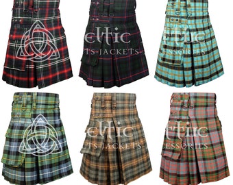 Scottish TARTAN Utility KILT - Tartan A to P - Custom Size- Cargo Pockets - Size Adjustable Straps - 100 Tartan Colors - Premium Handmade